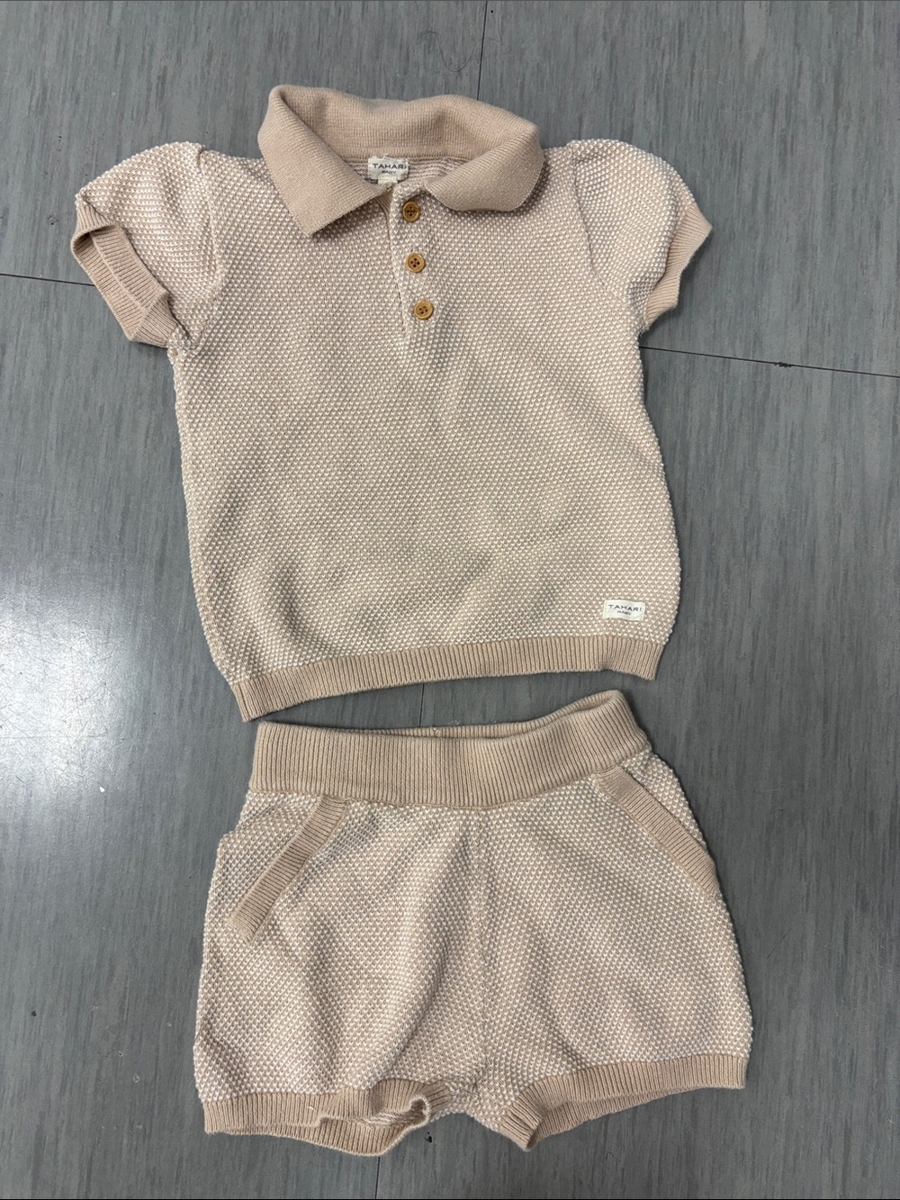 Tahari Beige Knit Polo Top & Shorts Set - Kids